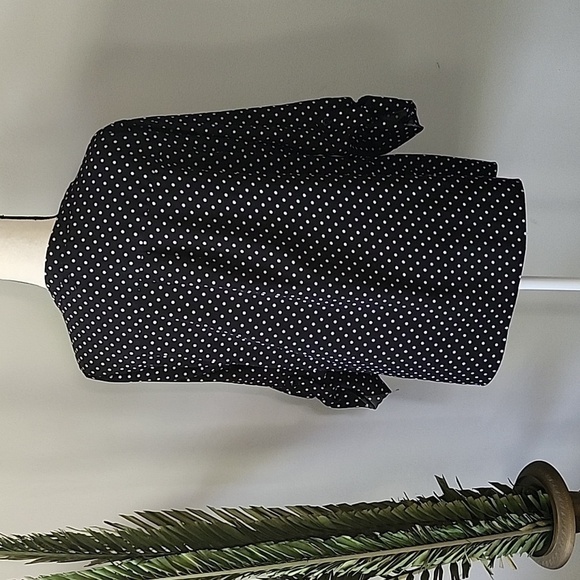 Notations Black and White Polka Dot Blouse with Straight Collar and Long Sleeves - Picture 3 of 13
